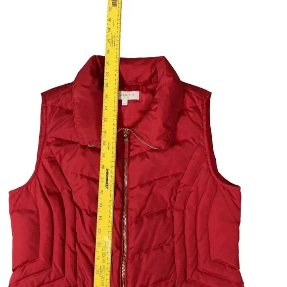 Talbots S Quilted Down Fill Puffer Vest Red Gold Zip Pocket High Neck Soft Shell - Picture 10 of 14